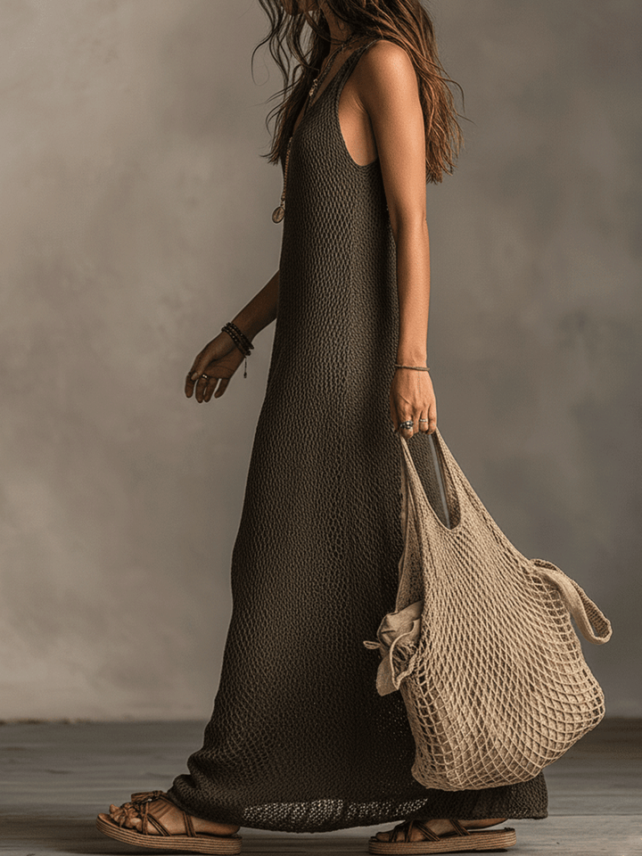 Olive Maxi Sleeveless Dress with Wide-Leg Design