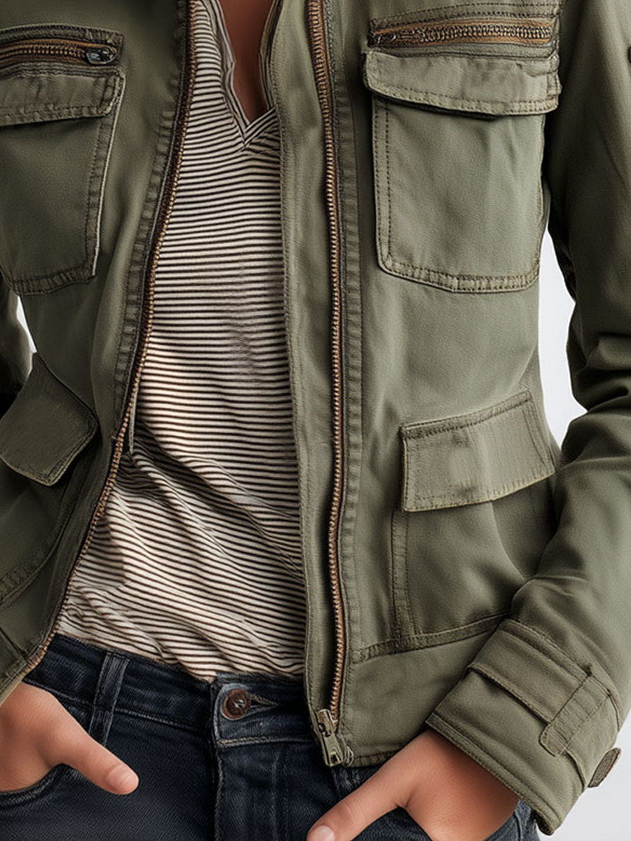 Olive Utility Pocket Cargo Jacket