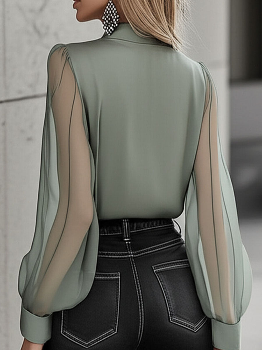 Chic Top with Sheer Sleeves and Button Details - Classic Elegance