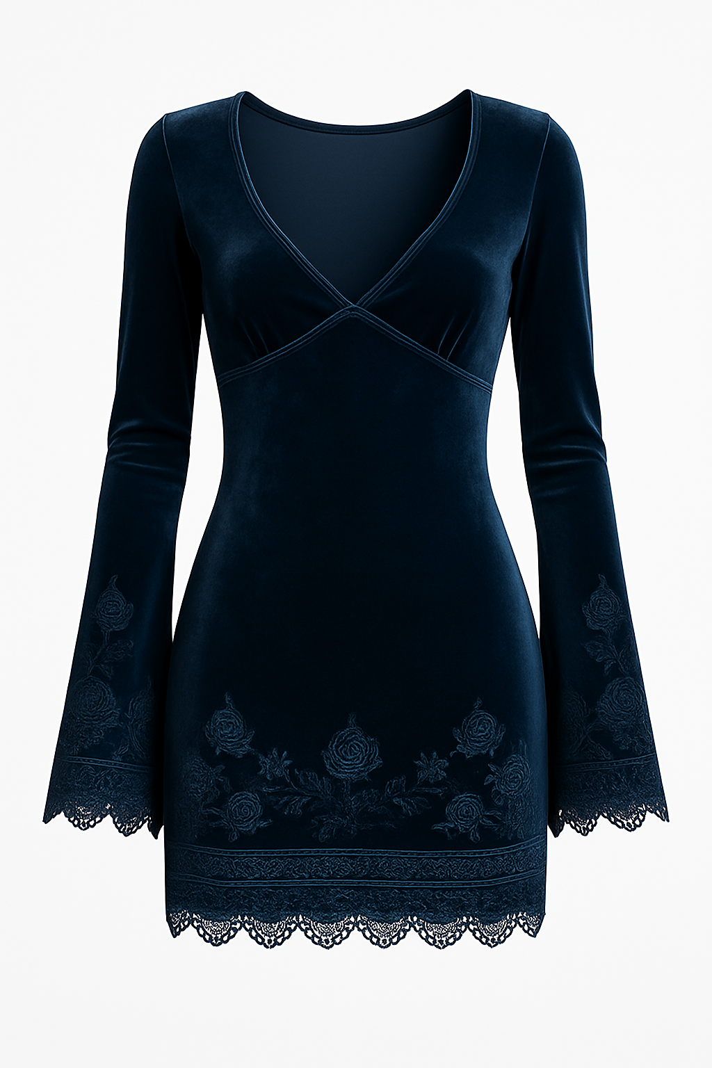 Embroidered Velvet Dress with Buttoned Cuffs