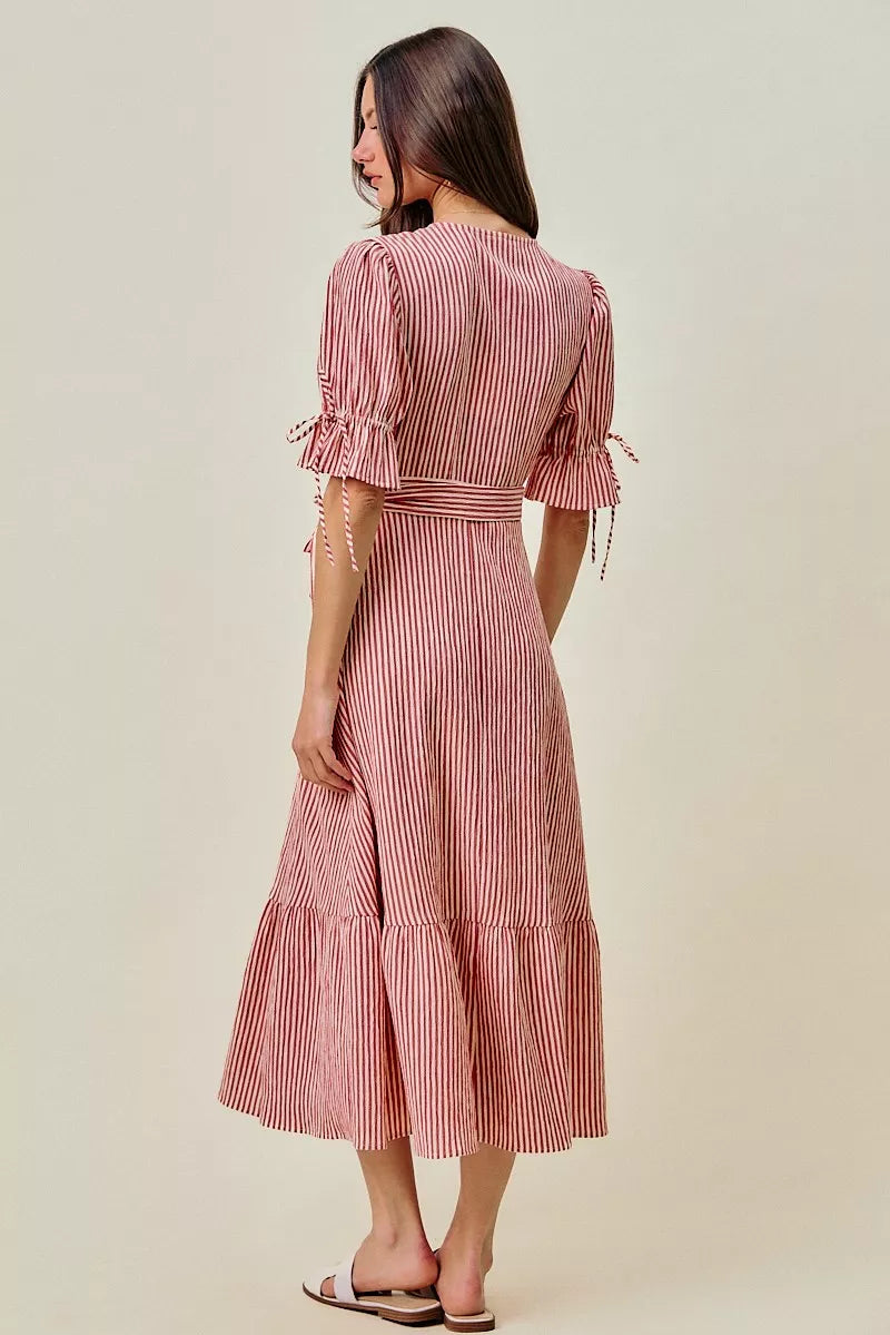 Rozália | Striped Midi Dress with Wrap Design