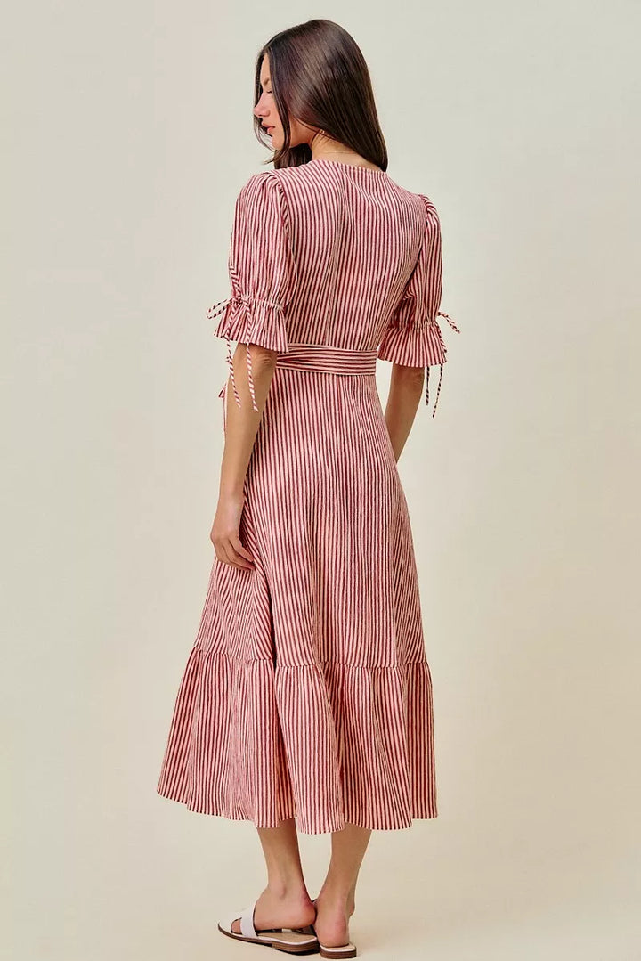 Rozália | Striped Midi Dress with Wrap Design