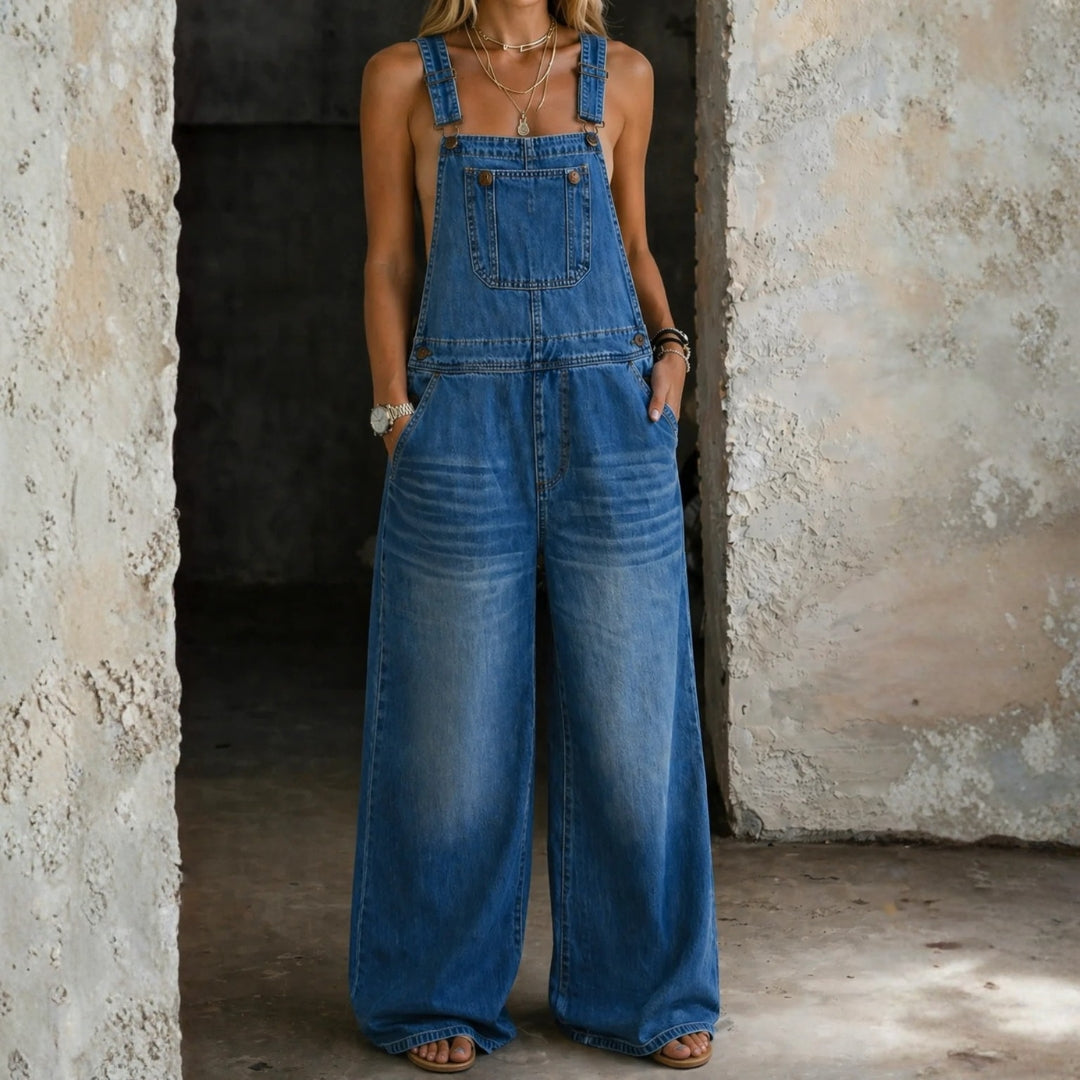 Ana - Stretchy Denim Jumpsuit with Elastic Waistband
