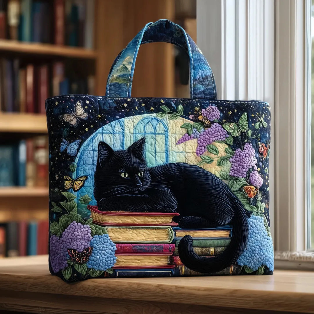 Handmade Bag | Black Cat with a Book Theme