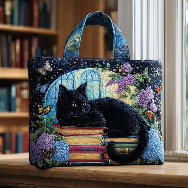 Handmade Bag | Black Cat with a Book Theme