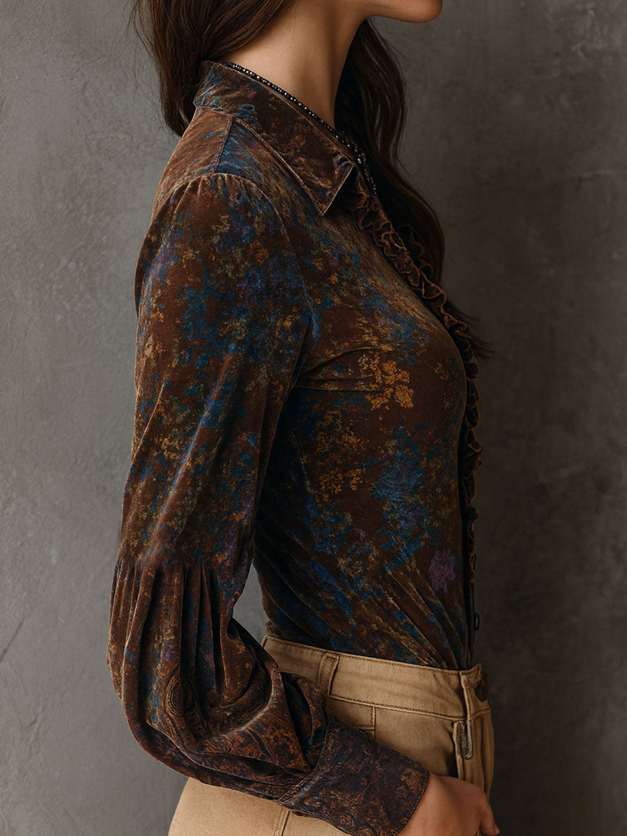 Floral Velvet Top with Exquisite Stitch Detailing