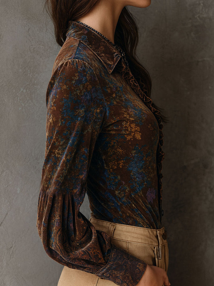 Floral Velvet Top with Exquisite Stitch Detailing