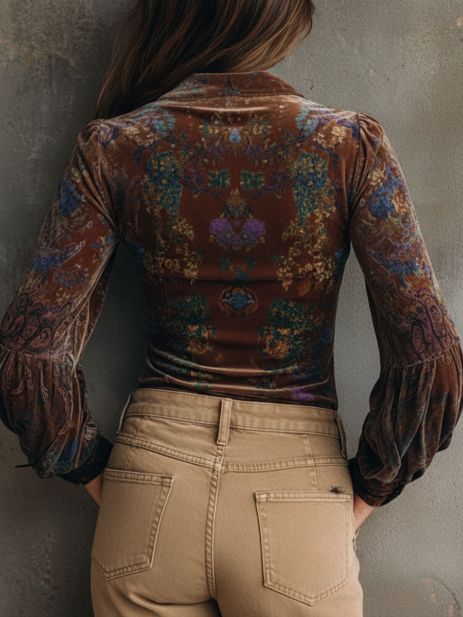 Floral Velvet Top with Exquisite Stitch Detailing