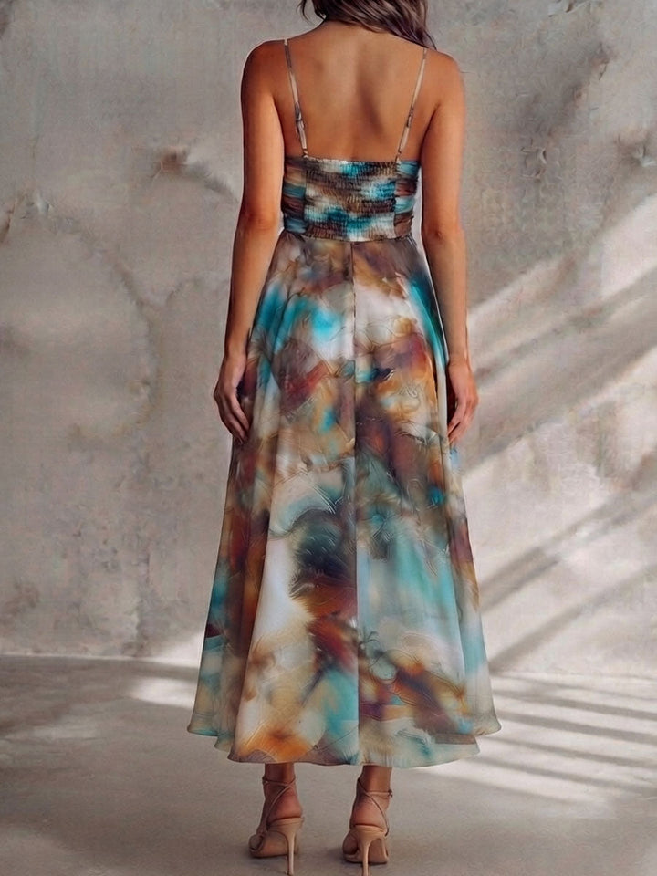 Bohemian Watercolor Print Maxi Chiffon Dress