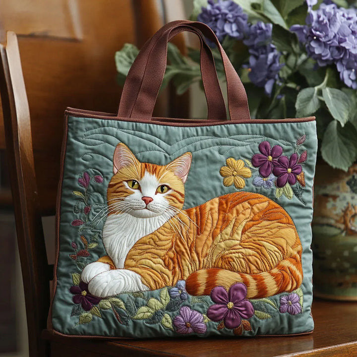 Handmade Bag with Orange Cat Design