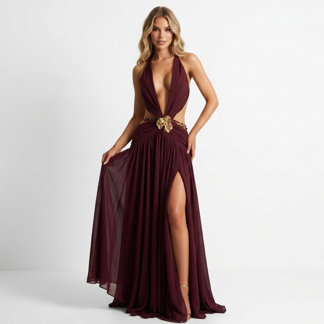 Melina - Deep V-Neck Maxi Dress