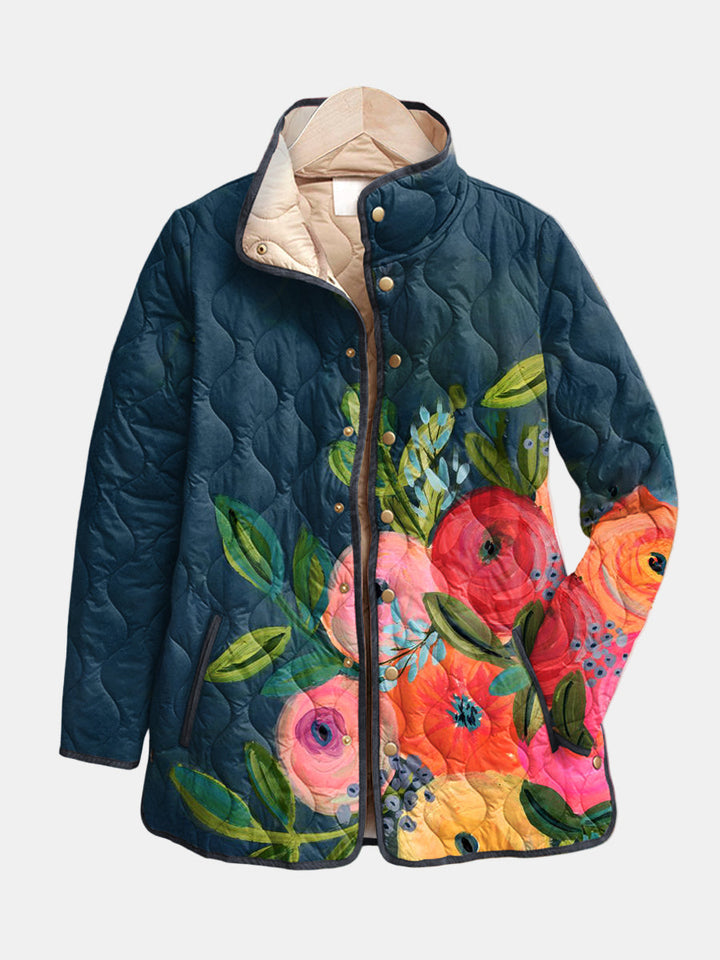 Camille Painted Flowers Quilted Coat