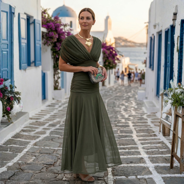 Xenia - Elegant Long V-Neck Dress
