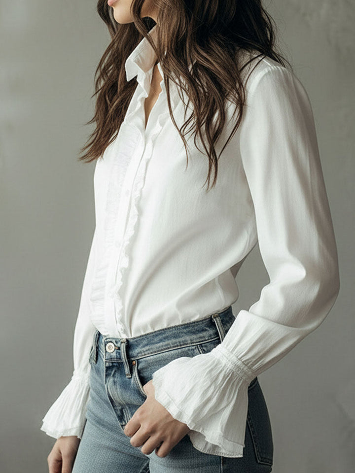 Adjustable Silhouette Long-Sleeve Shirt with Puff Sleeves