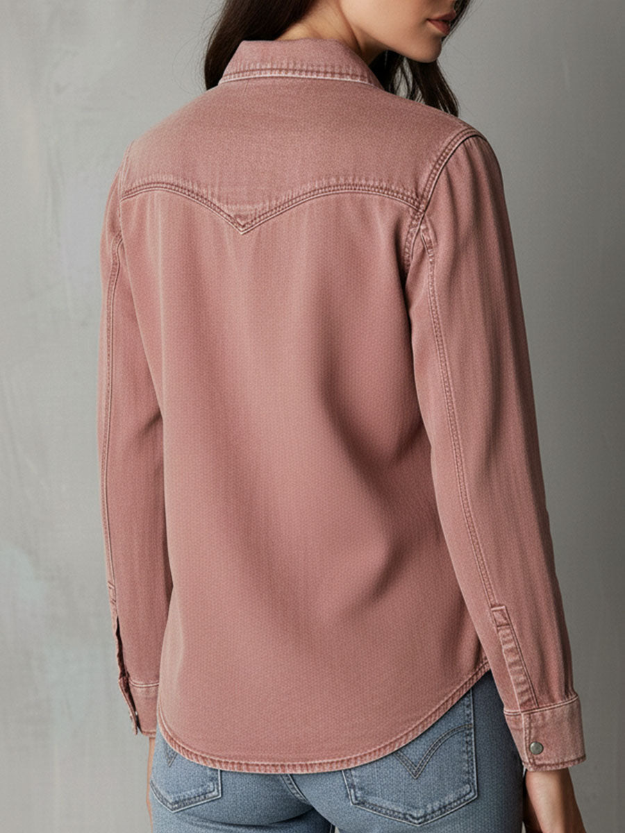 West Soft Blush Pink Denim Zip-Up Top