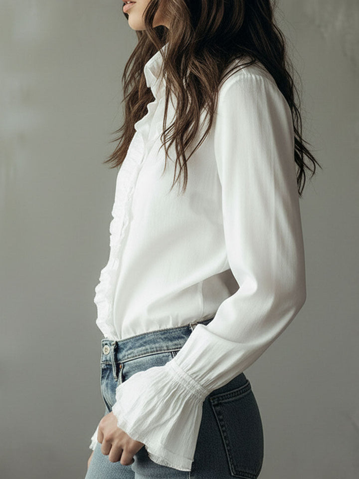 Adjustable Silhouette Long-Sleeve Shirt with Puff Sleeves