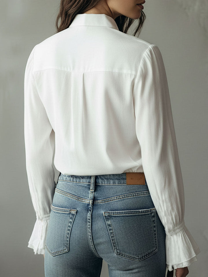 Adjustable Silhouette Long-Sleeve Shirt with Puff Sleeves