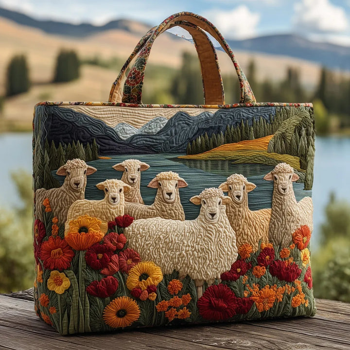 Handmade Bag with Sheep Design by the Lake