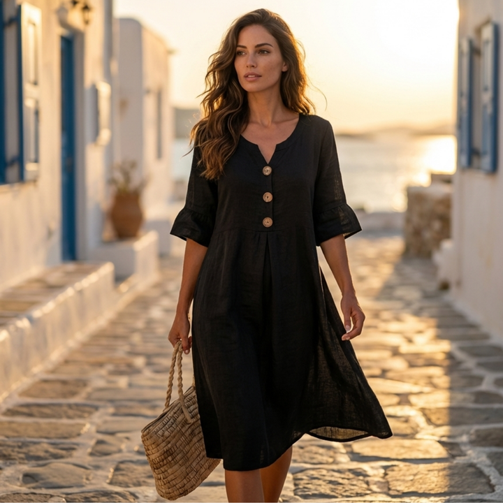 Hellen - Puff Sleeve Button-Up Dress
