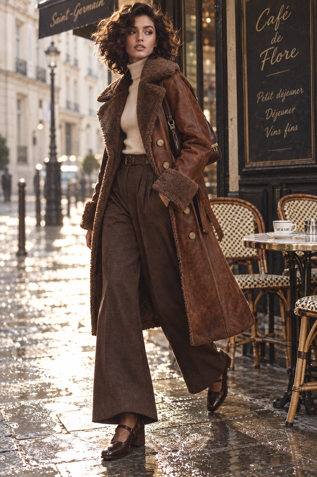 Women's Faux Fur-Lined Leather Coat