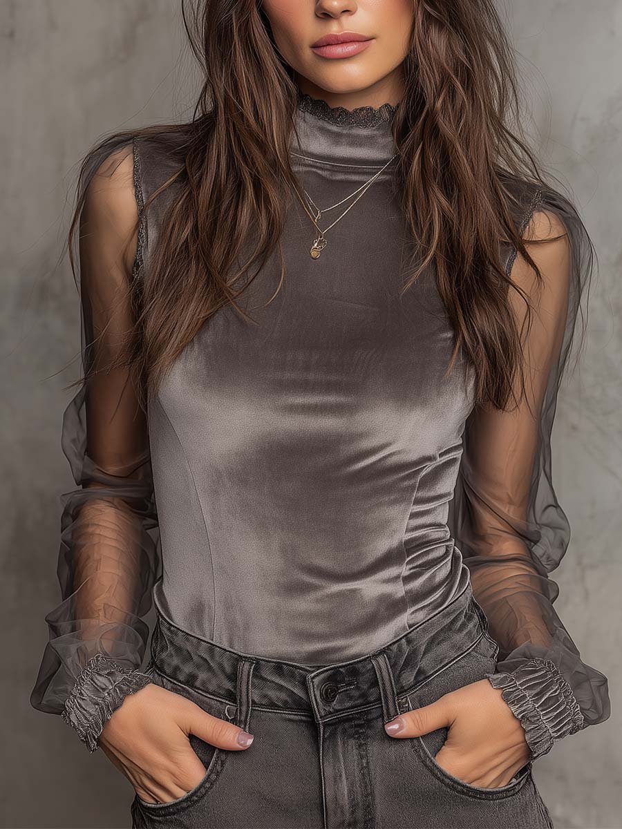 Graphite Grey High Neck Velvet Panel Mask