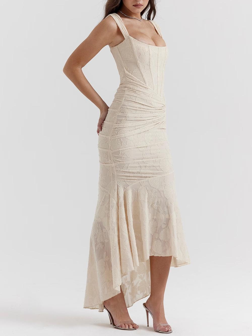 Natasha | Lace Midi Dress Featuring a Mermaid Train