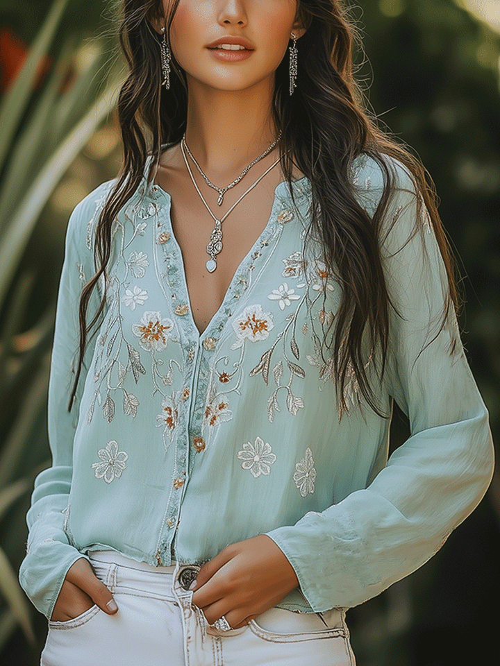 Bohemian-Style Embroidered Blouse: Soft and Relaxed Fit