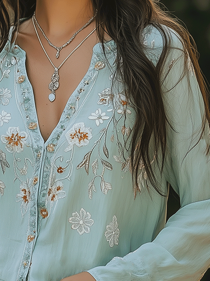 Bohemian-Style Embroidered Blouse: Soft and Relaxed Fit