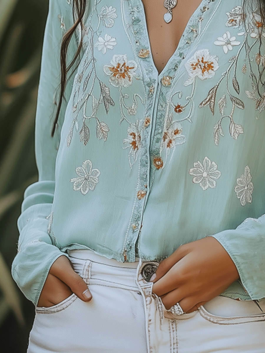 Bohemian-Style Embroidered Blouse: Soft and Relaxed Fit