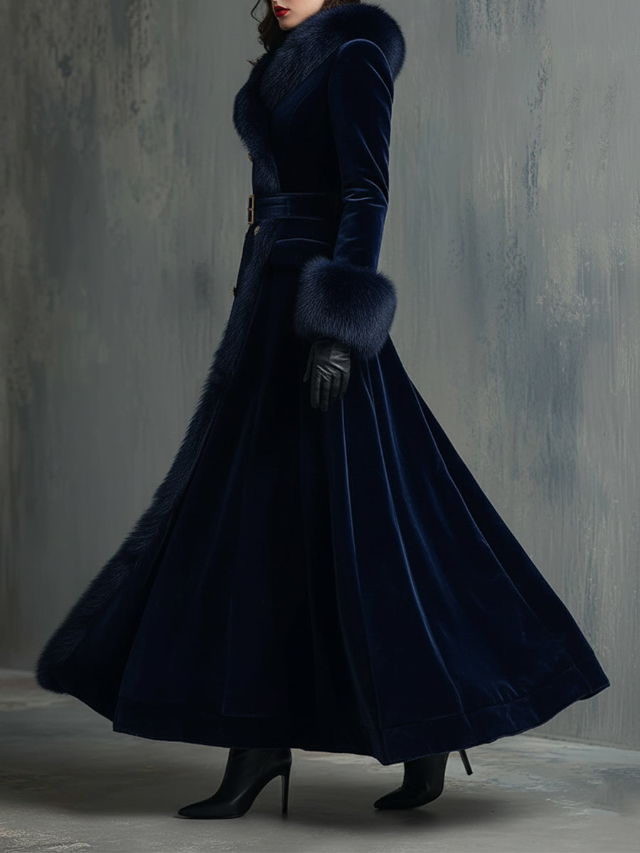 Chic Mid-Length Velvet Coat with Faux Fur Trim