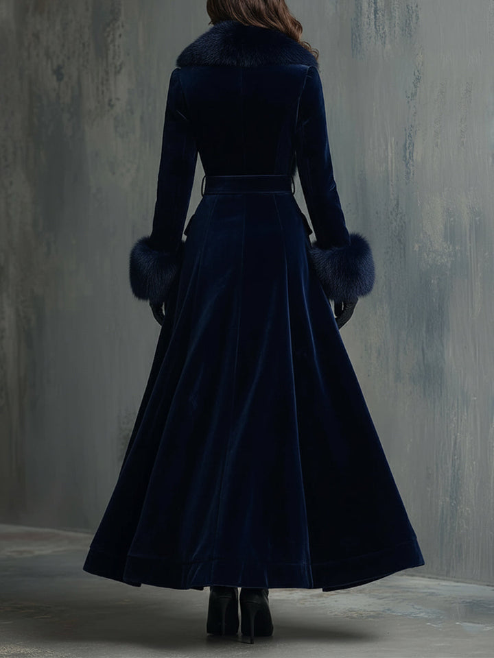 Chic Mid-Length Velvet Coat with Faux Fur Trim