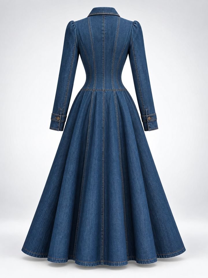 Vintage-Inspired Fitted Denim Coat with Single Button Closure