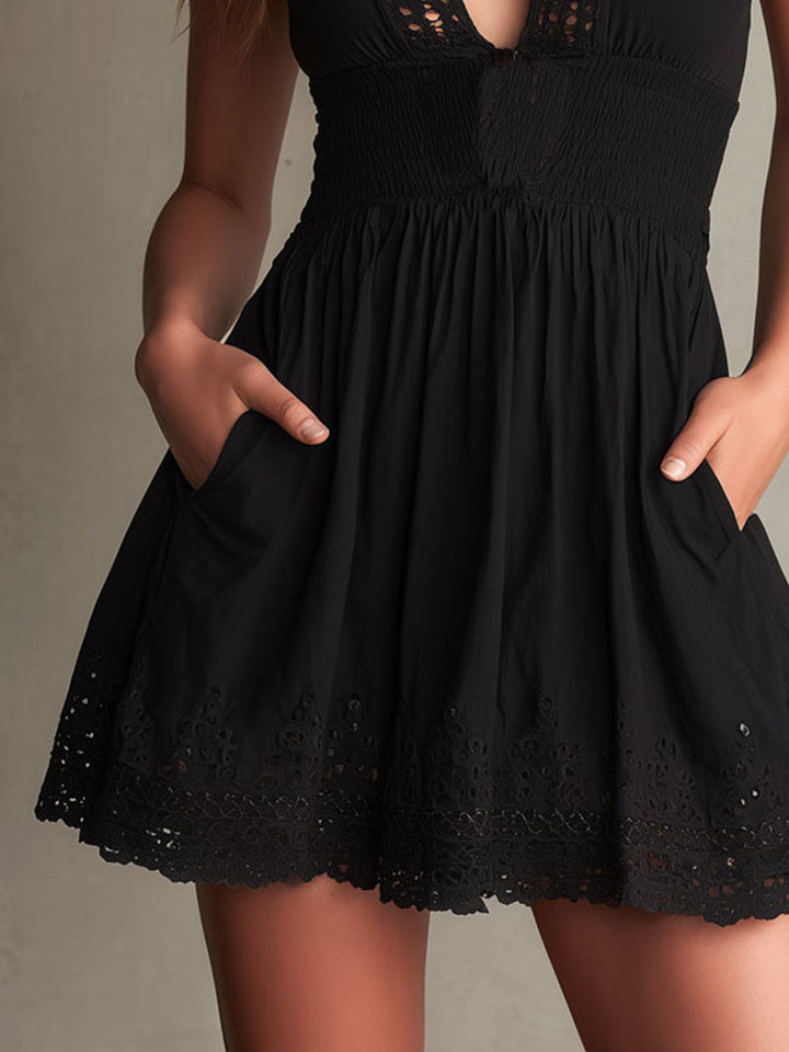 Embroidered Black Boho Chic Mini Dress
