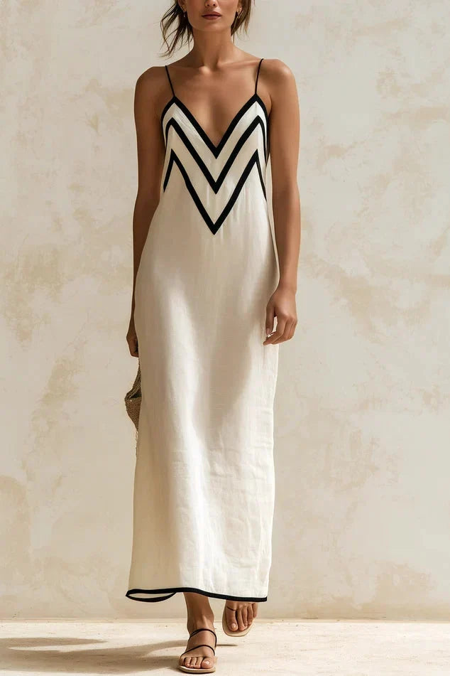 Elisa | Chevron Hem Long Strappy Dress