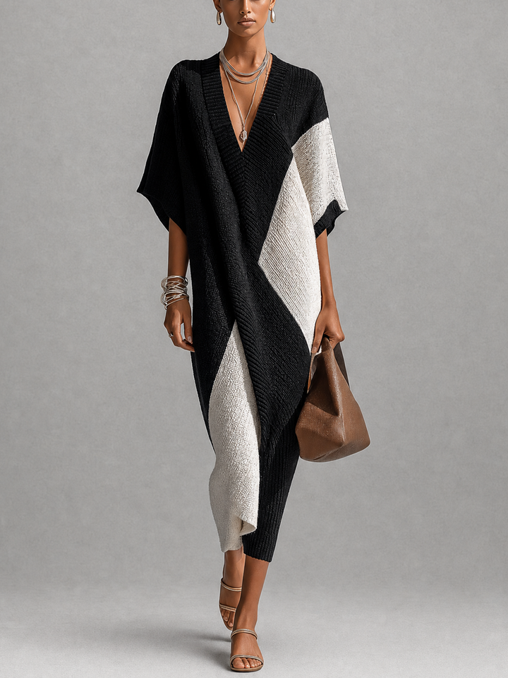 Johana | V-Neck Two-Tone Midi Dress