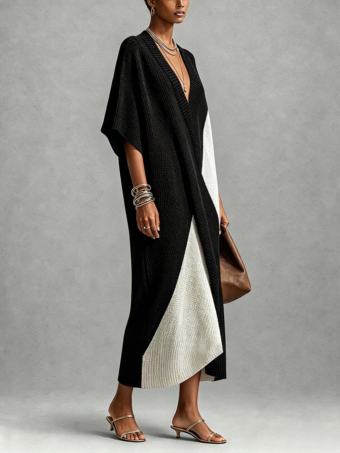 Johana | V-Neck Two-Tone Midi Dress