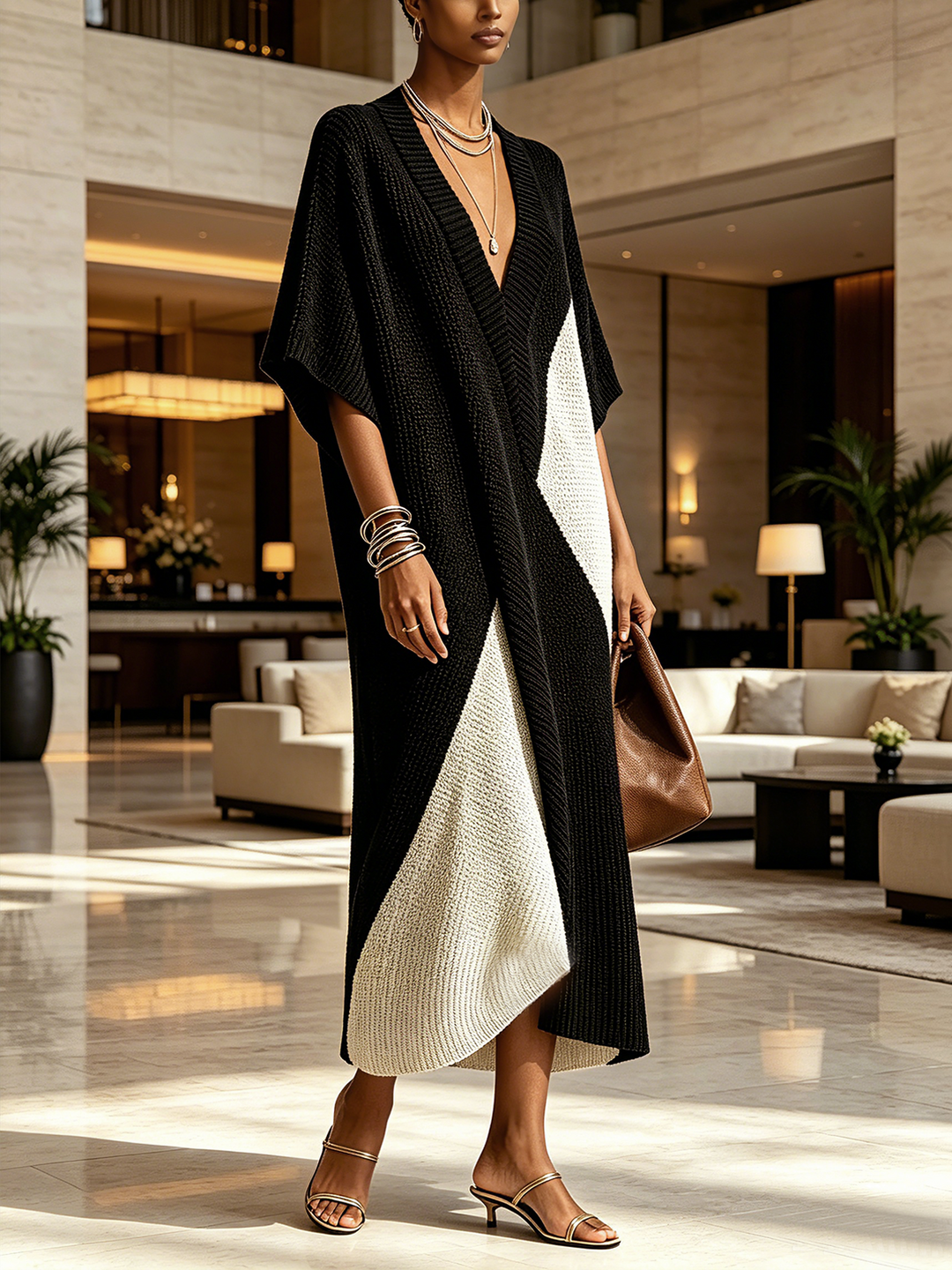 Johana | V-Neck Two-Tone Midi Dress