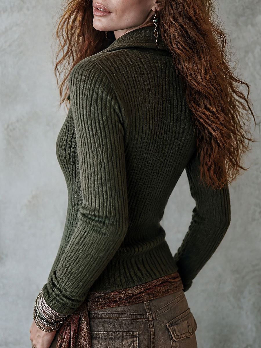 Asymmetrical Bohemian Ribbed Embroidered Zip-Up Motorcycle Hoodie