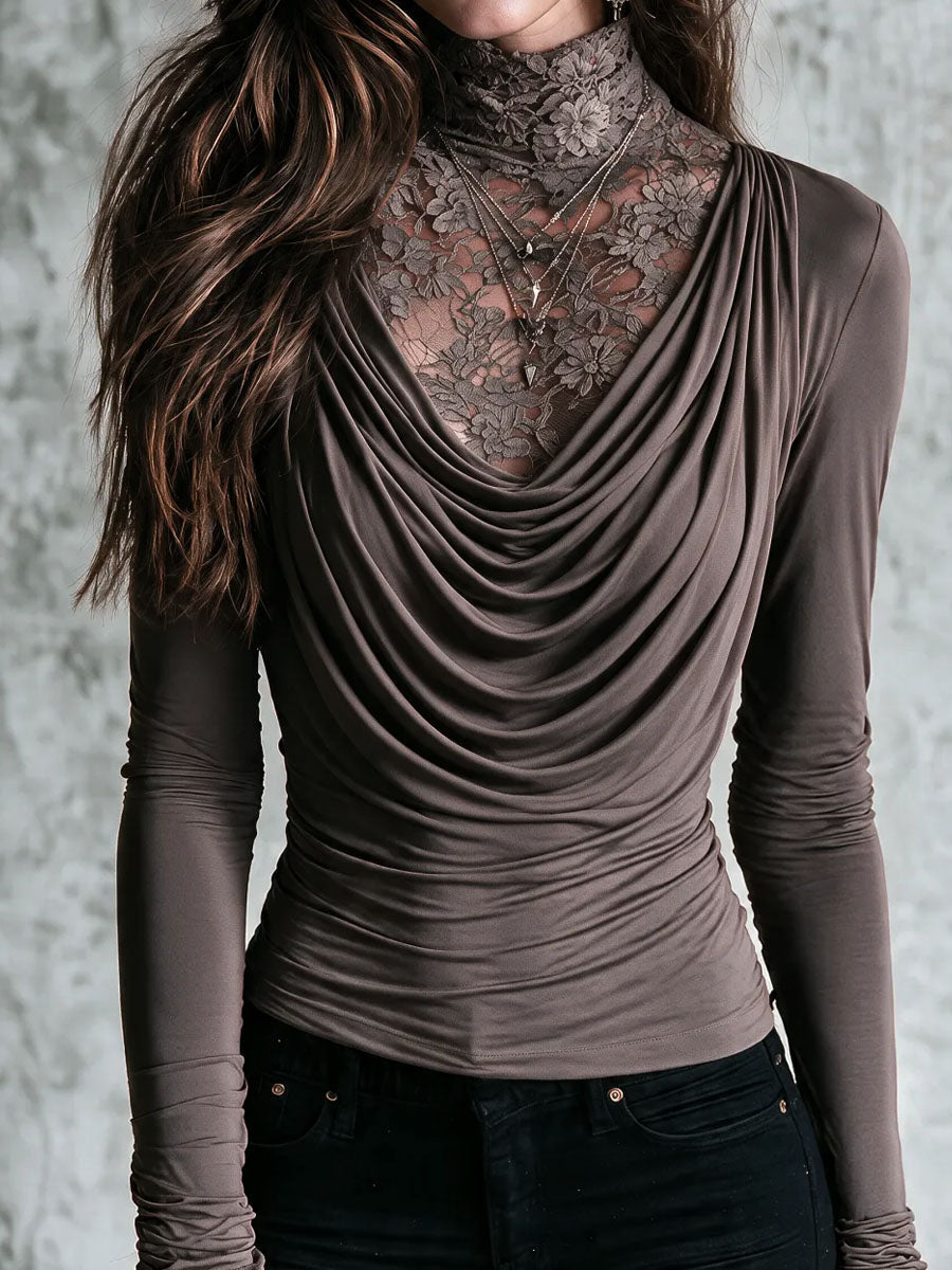 Lace-Detail Long Sleeve Boe Top