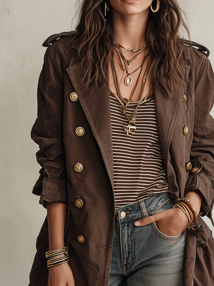 Chic Beige Quilted Double Layer Coat with Chocolate Belt