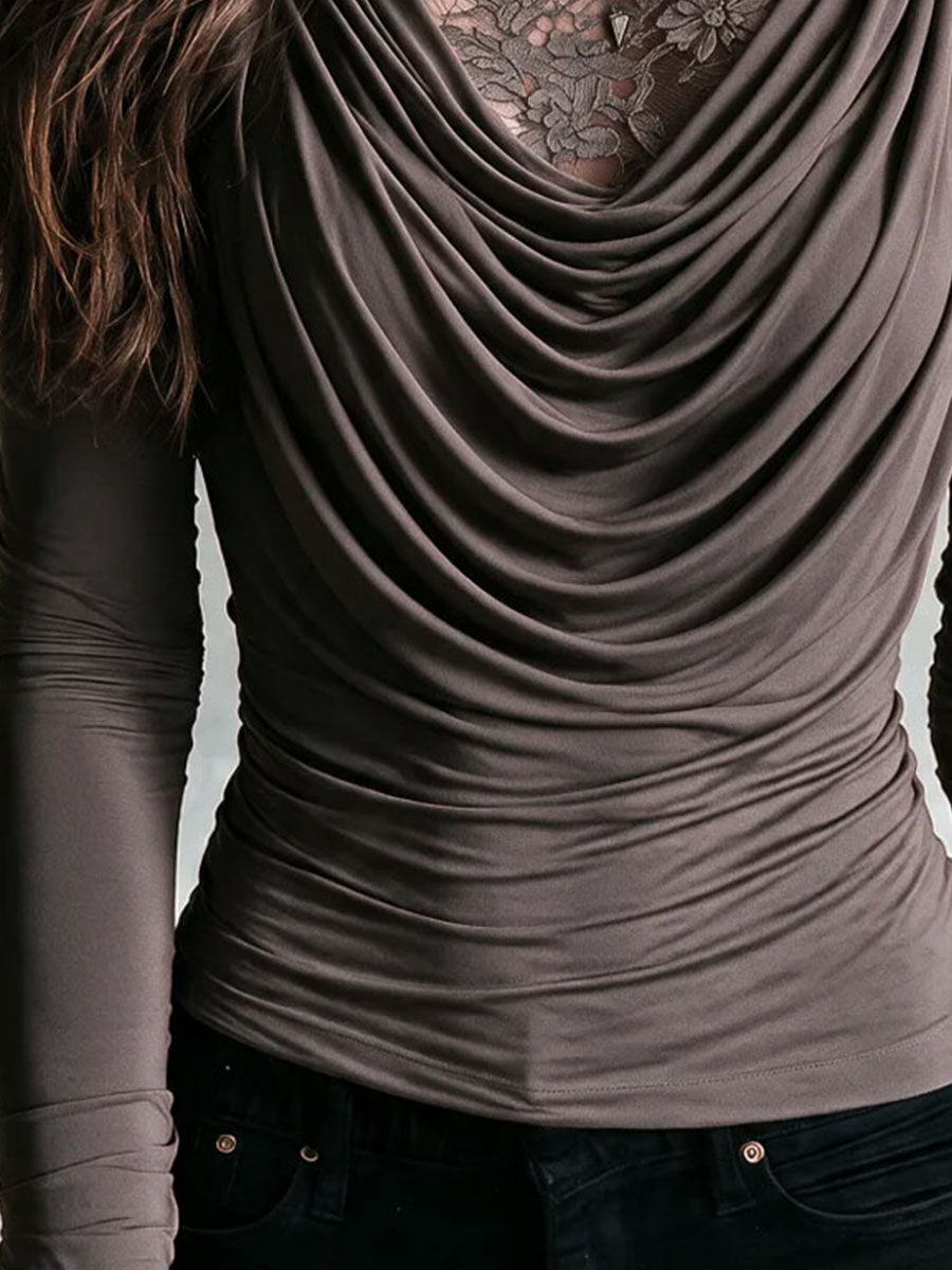 Lace-Detail Long Sleeve Boe Top
