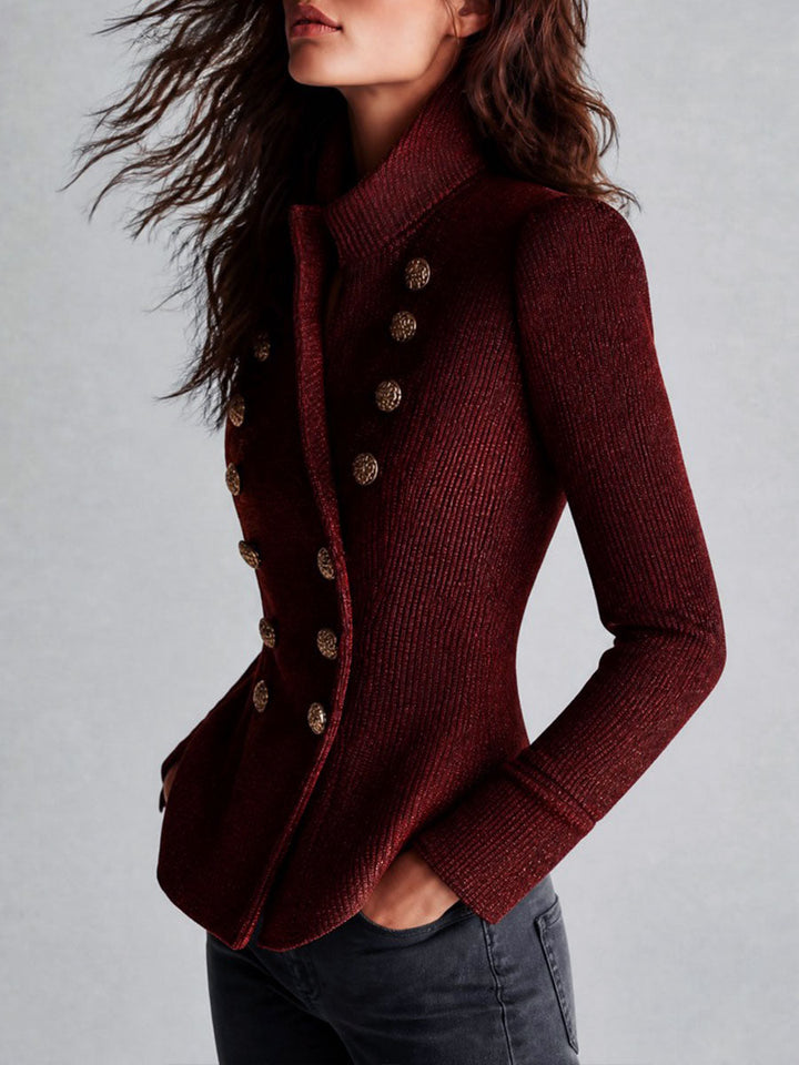 Vintage-Inspired Double-Sided Military Cardigan with Embroidery and Gold Buttons
