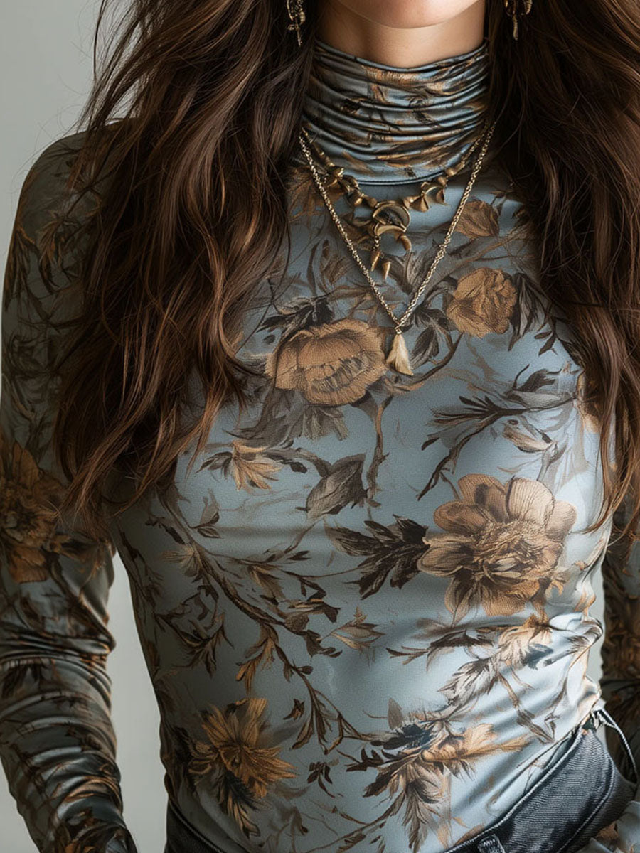 Retro Blue Floral Pattern Sweater
