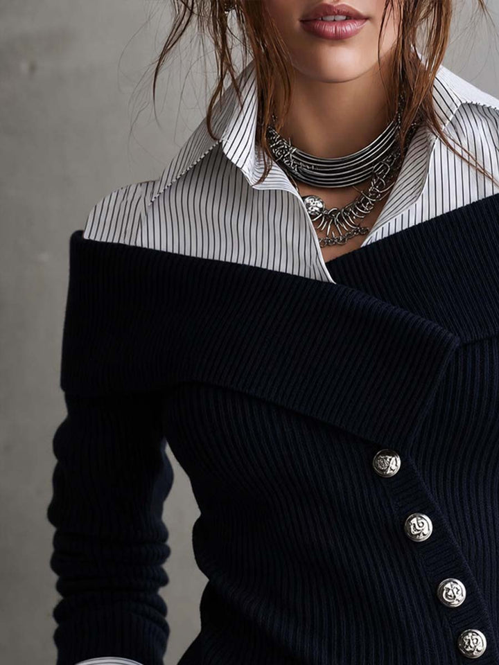 Asymmetrical Knit Top Featuring Faux Layered Design
