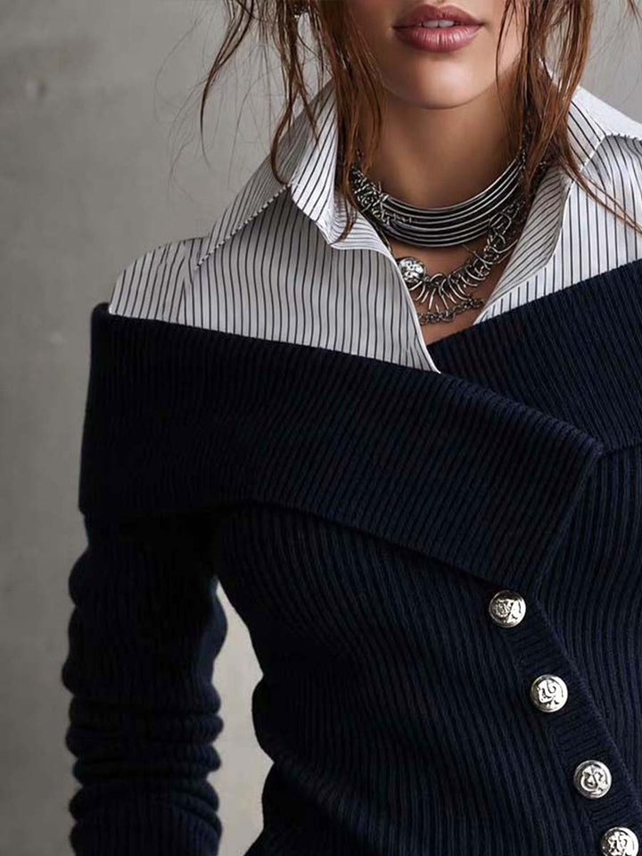 Asymmetrical Knit Top Featuring Faux Layered Design