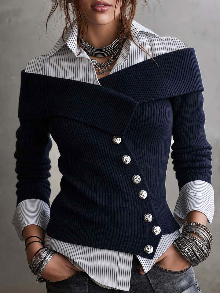 Asymmetrical Knit Top Featuring Faux Layered Design