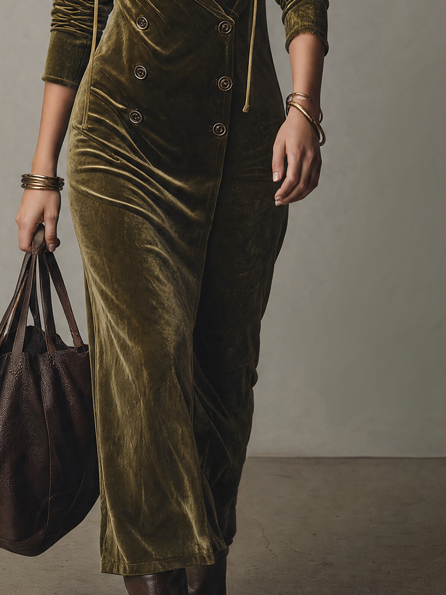 Chic Olive Green Maxi Dress Featuring Double Row Design