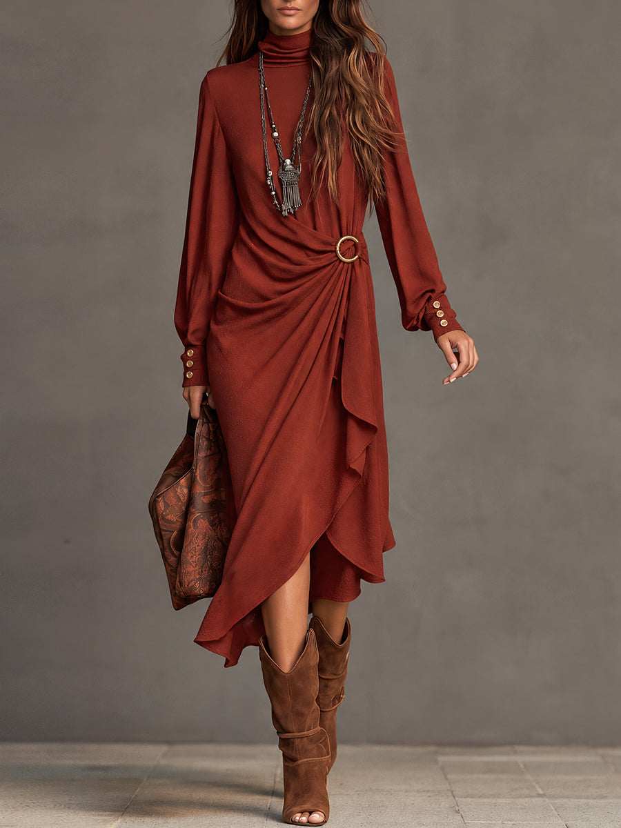 Ruby-Hued Dress with Belt