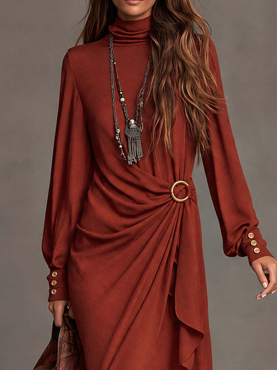 Ruby-Hued Dress with Belt