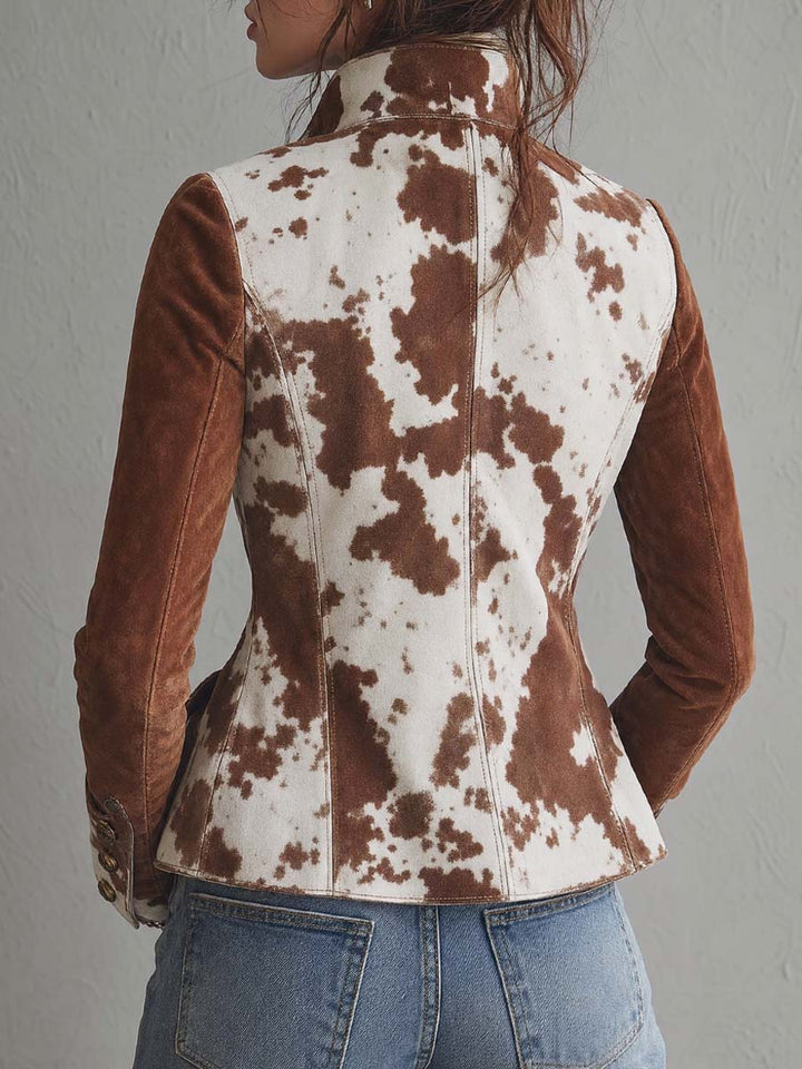 Cow Print Suede Polyester Jacket